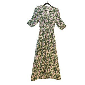 Maje Womens Linen Blend Midi Dress Size 38 MSRP $445 Green & Purple Floral NWT